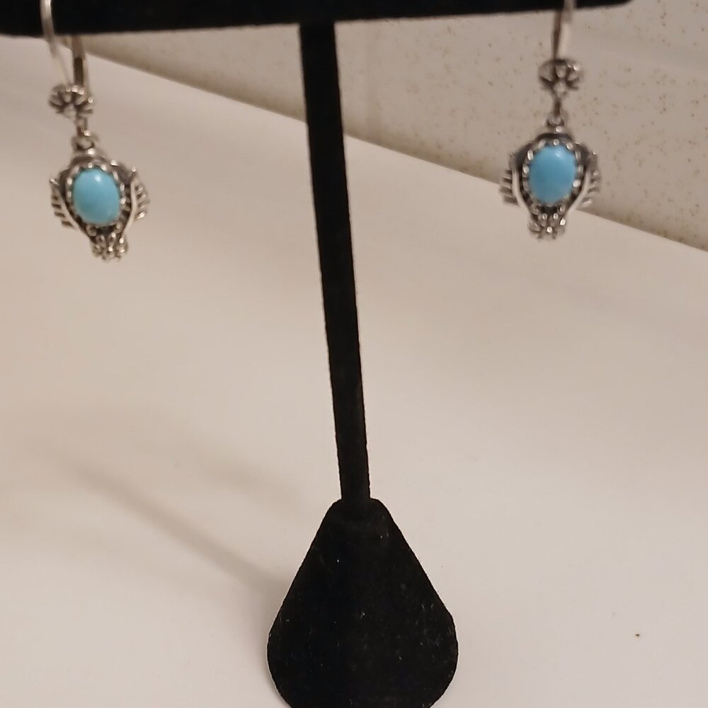 Sterling Silver Sleeping Beauty Turquoise Leaf Lever Back Earrings